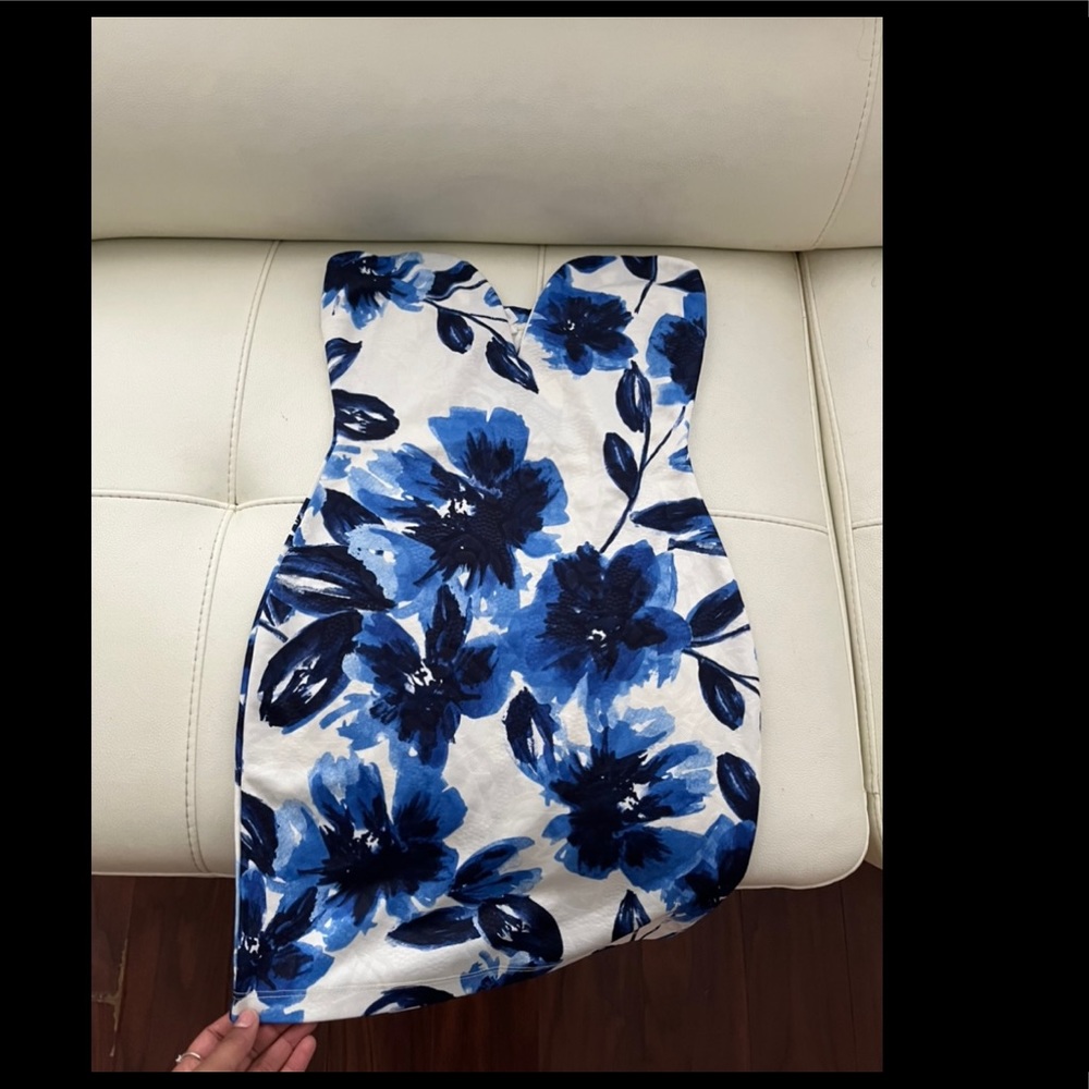 Strapless Deep V neck Floral Mini Dress